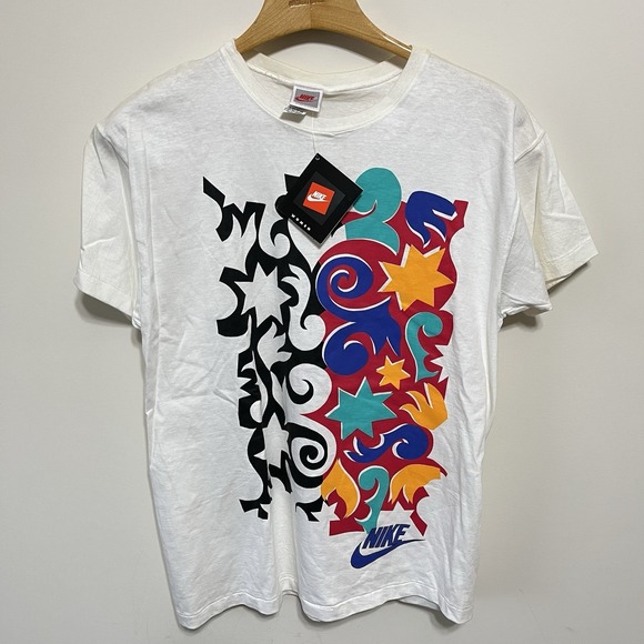 Nike Other - Vintage Nike Art Abstract Shirt Swoosh Front Back White Swoosh 90s New With Tags